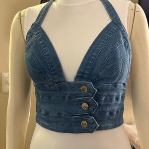 Stretchy Denim Halter Vest